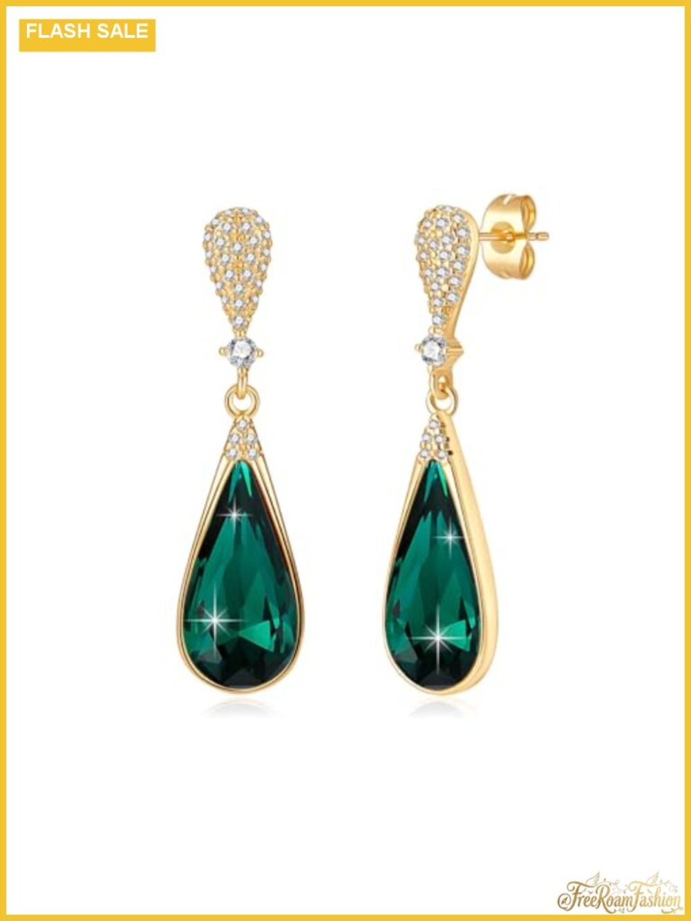 Austrian Crystal Teardrop Dangle Drop Earrings 14K Gold Plated